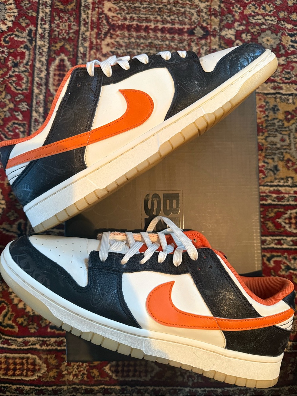 Nike Dunk Low PRM Halloween Sneakers — White/Black with Orange Swoosh